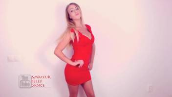 Bigger Boobs! Cam Girl First Dance After Breast Implant Enhancement Surgery in Red Dress